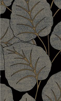 a black and grey wallpaper with leafy leaves on it's back ground