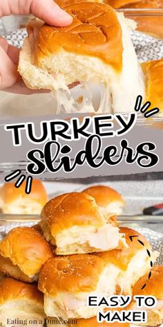 the turkey sliders are stacked on top of each other and ready to be eaten