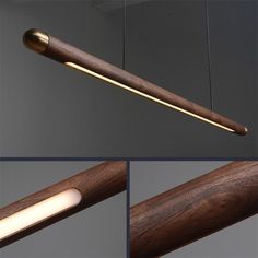 three different views of a wooden light fixture