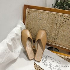 Lasaky - Slouchy Slip-On Sandals for Casual Wear Trendy Beige Pointed Toe Sandals, Beige Pointed Toe Mules For Summer, Summer Beige Pointed Toe Mules, Beige Pointed Toe Summer Flats, Chic Beige Round Toe Slippers, Trendy Beige Flat Heel Mules, Trendy Beige Flat Mules, Trendy Beige Mules For Spring, Trendy Beige Slip-on Slippers