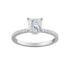 a princess cut diamond ring with pave set shoulders