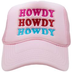 Saddle up your style with our HOWDY HOWDY HOWDY Foam Wholesale Hats! Sporting the iconic greeting "HOWDY" in a vibrant array of colors and a charming Western font, these hats perfectly capture the essence of Western fashion, which is all the rage. A must-have addition for retailers aiming to offer trendy and spirited accessories that reflect the Western wear trend in style! 65% cotton, 35% polyester machine wash delicate or hand wash one size fits most adjustable back mesh netting snapback closu Western Font, Country Hats, Western Trend, Women Trucker, Western Vibes, Practical Fashion, Trendy Denim, Denim Chic, Mesh Netting