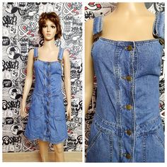 "Denim dress women dress mini dress vintage Denim dress Denim button dress jean dress beach dress apron Dress S jumper dress height of the woman in the photo - 180 cm Please refer to photos for details of condition. Condition: very good vintage Measurements: Length: 96 cm/37.8\" Bust: 84 cm/33\" Waist: 73 cm/28.7\" Hips: 95cm/37.4\" Tag Size: 8 note The color on the pictures may vary due to monitor settings and light reflections. Ready to ship Please do not hesitate to contact with me for any qu Dark Wash Buttoned Summer Dress, Summer Dark Wash Buttoned Dress, Summer Fitted Mini Pinafore Dress, Fitted Mini Pinafore Dress For Summer, Summer Dresses In Dark Wash With Buttons, Vintage Cotton Mini Dress, Summer Cotton Fitted Pinafore Dress, Fitted Cotton Pinafore Dress For Summer, Casual Fitted Pinafore Dress For Spring