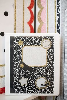 an image of a sports themed scrapbook with gold glitters and stars on it