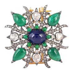 Emerald Blue, Blue Sapphire Diamond, Diamond Brooch, Brooch Jewelry, Diamond Gold, Ethnic Jewelry, Sapphire Diamond, Sparkle Diamonds, Antique Style