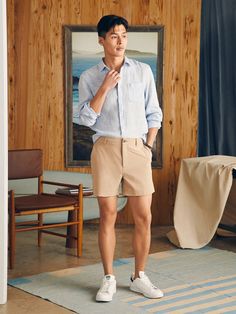 All Day Shorts (5" Inseam) - Stone | Faherty Brand Beige Shorts Men, Beige Shorts Outfit, Mens Shorts Outfits, Swim Pants, Beige Shorts, Mens Linen, Dress Shirts For Women, Sweater Sale, Nice Shorts