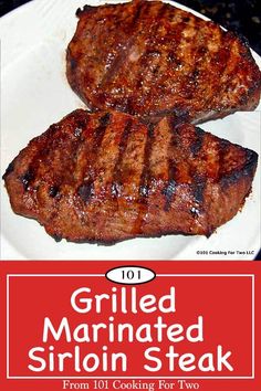 grilled marinated sirloin steak on a white plate