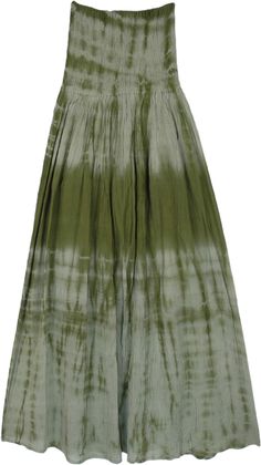 A charming sage green tie-dyed skirt dress with a comfortable and soft smocking waist.  This skirt is made up of cotton voile fabric which is soft, light, comfortable, and breathable, and hence, promotes air circulation. #tlb #vacationclothing #beachwrap #TieDye #bohemianfashion #everskiesskirt Green Long Cotton Dress, Casual Green Dress With Gathered Skirt, Green Summer Dress With Relaxed Skirt, Casual Long Tie-dye Skirt, Casual Tie Dye Flowy Skirt, Green Cotton Tiered Skirt Dress, Green Flowy Skirt With Elastic Waistband, Spring Tie Dye Long Skirt, Spring Tie-dye Tiered Skirt