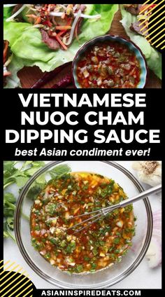 a bowl of reddish orange sauce with herbs and diced veggies Cham Dipping Sauce, Sauce For Spring Rolls, Vietnamese Sauce, Vietnamese Dipping Sauce, Asian Salads, Asian Dipping Sauce, Asian Sauces, Rice Wraps, Dip Sauce