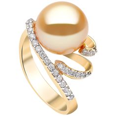 This scintillating ring by Yoko London showcases a rich Golden South Sea pearl and diamonds. The sumptuous tones of the rare Golden South Sea pearl add an unrivalled touch of elegance to this contemporary design, making it a true piece to be desired. This delicate ring will add an unexpected pop of colour to any outfit - a fantastic addition to your jewellery box! - 10-11mm Golden South Sea Pearl - 18 Karat Yellow Gold - 22 Diamonds (Total Carat Weight: 0.21ct) - Ring Size M (UK), 6 1/2 (USA) (R Diamond Bracelet Design, Vintage Cocktail Ring, Golden South Sea Pearls, Diamond Ring Set, Gold For Sale, Pearl And Diamond Ring, Fine Jewelery, Yoko London, Diamond Ring Settings