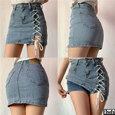 Denim Skirt With Belt, High Waisted Denim Skirt, Skirt With Belt, Short Women Fashion, Bandage Skirt, Skirt Shorts, Elastic Shorts, Summer Denim, Half Skirt