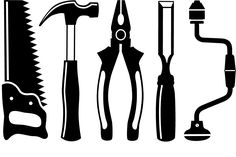 black and white silhouettes of different tools