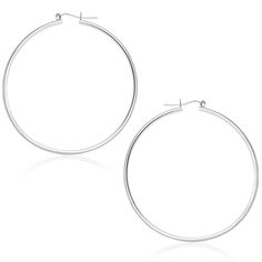 14k White Gold Polished Hoop Earrings (45 mm) | Richard Cannon Jewelry Store Earrings, White Gold Hoop Earrings, White Gold Hoops, Snap Lock, Earring Crafts, Gold Earring, Creative Jewelry, Gold Polish, Fine Earrings