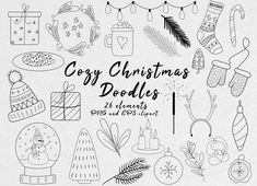 christmas doodles with ornaments and decorations