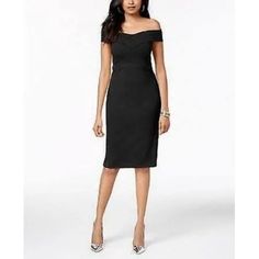 Thali Sodi Puts Fashion In Focus With This Curve-Hugging Sheath Dress Styled With A Modern Off-The-Shoulder Neckline. New With Tag! Black Off-shoulder Dress With Asymmetrical Neckline, Black Off-shoulder Dress For Work, Black Knee-length Off-shoulder Dress For Formal Occasions, Black Off-shoulder Knee-length Formal Dress, Black Knee-length Off Shoulder Dress For Formal Occasions, Black Knee-length Off Shoulder Formal Dress, Formal Bodycon Off Shoulder Dress, Formal Black Fitted Off Shoulder Dress, Knee-length Fitted Off Shoulder Formal Dress