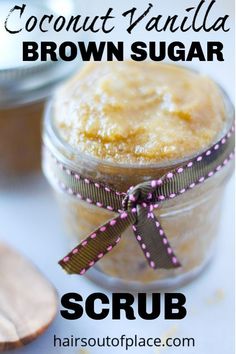 Easy vanilla coconut sugar scrub makes an easy DIY craft to make yourself homemade beauty scrubs or they make awesome gifts for her, Mother's Day, or for a friend. #crafts #easycrafts #easyDIY #beauty Vanilla Brown Sugar Scrub, Coconut Crafts, Coconut Sugar Scrub, Brown Sugar Scrub, Diy Coconut, Scrub Diy