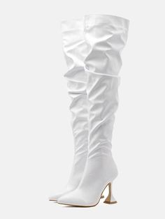 Pointed Toe Sculptural Heeled Over The Knee Boots – ECHOINE White Over-the-knee Boots For Winter, White Over-the-knee Winter Boots, Fitted Knee-high Boots With Padded Heel, Fitted White Mid-calf Boots With Reinforced Heel, Fitted Knee-high Boots With Reinforced Heel For Spring, Fitted White Knee-high Boots, Spring High Heel Knee-high Boots, White Wide Calf High Heel Knee-high Boots, White Wide Calf Knee-high Boots With High Heel