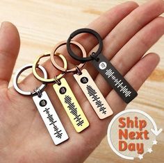 *SHIPPING UPGRADE AVAILABLE AT CHECKOUT - Spotify Keychain   - Available in Black, Gold, Silver, and Rose Gold.   - Sleek and modern design for a statement keyring. - Size:   - Dimensions: 50mm x 12mm.   - Perfect for showcasing custom text and icons. - Customization Options:   - Personalize with any text or icon in any language.   - Add your name, a special message, or a meaningful symbol. - Scannable Code Music Keychains:   - Scan for instant access to songs, playlists, or artists.   - Merging Spotify Keychain, Keychain Music, Glass Plaques, Spotify Code, Music Spotify, Wedding Pins, Music Gifts, Personalized Keychain, Custom Keychain