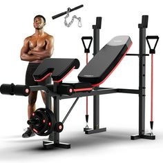 Real 6-IN-1 Functionality: Experience the versatility of 6 multifunctional pieces of equipment in one HARISON weight bench set. This set includes not just a weight bench but also a bench press rack, preacher curl pad, leg developer, exercise chain handle, and two resistance bands. Perfect for beginners and intermediate lifters to build strength and enhance fitness at home with a variety of workouts. Bench Press Rack, Bench Press Workout, Workout Bench, Leg Extension, Preacher Curls, Adjustable Weight Bench, Olympic Weights, Weight Bench, Bench Set