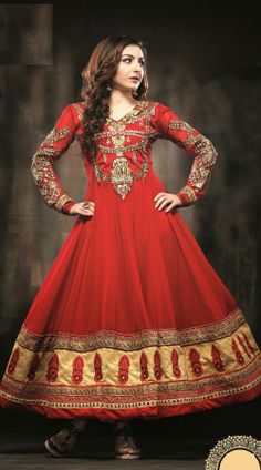 Soha Ali Khan In Red Salwar Kameez YS105541 Red Anarkali Dress, Red Anarkali, Long Anarkali, Indian Salwar Kameez, Salwar Kamiz, Salwar Kameez Designs, Kareena Kapoor