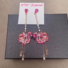 Brand New With Tags Authentic Pls See Pics For Details. Thank You Questions? Leave A Comment Below! Pink Drop Earrings For Evening, Pink Dangle Jewelry For Party, Pink Jewelry With Matching Earrings For Party, Pink Dangle Jewelry For Evening, Trendy Pink Evening Earrings, Pink Dangle Earrings For Evening, Trendy Pink Jewelry For Evening, Trendy Pink Evening Jewelry, Betsey Johnson Accessories