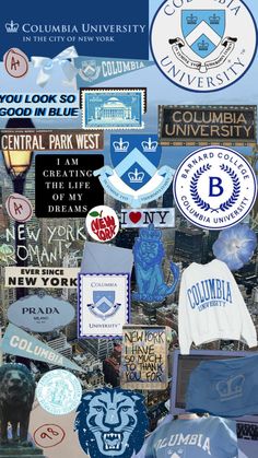 the collage shows many different logos and colors on it, including blue and white