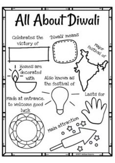 all about diwali worksheet for kids with pictures and words on it