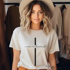 This I am Redeemed Shirt is a great gift for any Jesus loving Christian Woman, or pick one up for yourself.  ❤️Love the design and want it in a sweatshirt? We got you covered. Tap here: SHORT SLEEVE TSHIRT FIT: ⚡️Tapered shoulder so it retains its shape even after washing. ⚡️crew neckline adds a timeless, classic touch and a neat appearance that is perfect for showcasing accessories like necklaces or scarves.  COMFORT / QUALITY / MATERIAL ⚡️Soft cotton & quality print ⚡️Polyester and cotton. (this combo lends to the highest quality print on a sweatshirt) ⚡️There are no itchy side seams on these sweaters. ⚡️The 100% Airlume combed and ring-spun cotton feels soft to the touch. ⚡️This t-shirt comes with a lightweight fabric (4.2 oz/yd² (142 g/m ⚡️Bella+Canvas brand  ⚡️made in the USA!  ⚡️ The T Shirt Outfits Women, Tee Shirt Designs Ideas, I Am Redeemed, Christian Shirts Funny, Christian Shirts For Women, Christian Tee Shirts, Christian Tshirt Design, Jesus Clothes, Christian Shirts Designs