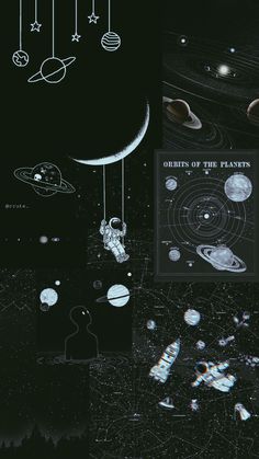 the outer planets are depicted in this collage with stars, moon and other objects