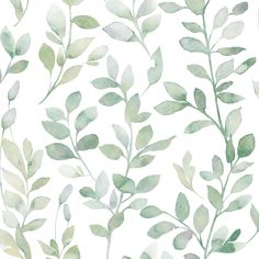 watercolor painting of green leaves on a white background, seamless and textured