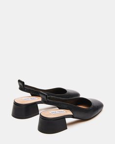 SMITTEN Black Leather Block Heel Slingback | Women's Heels – Steve Madden Slingback Heels Outfit, Comfortable Office Shoes, Ballet Silhouette, Block Heel Slingback, Work Heels, Professional Shoes, Office Shoes, Slingback Shoes, Leather Block Heels