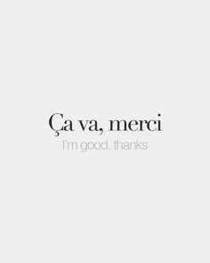 the words ca va merci i'm good, thanks in black and white