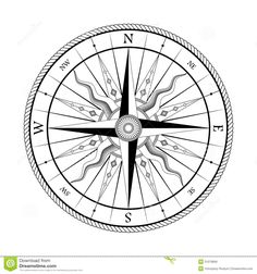 a black and white drawing of a compass