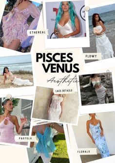 several pictures of different women in dresses on the cover of magazine pieces veneus