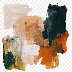 an abstract painting with different colors and shapes, including black, brown, orange, yellow