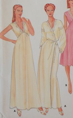 VINTAGE Nightgown and Robe Pattern, Butterick 4096, Size Medium 12, 14, Uncut - Etsy Vintage V-neck Wedding Sleepwear, Vintage V-neck Sleep Dress, Vintage V-neck Nightgown For Loungewear, Vintage V-neck Wedding Nightgown, Vintage V-neck Sleepwear For Wedding Night, Vintage V-neck Sleepwear, Vintage V-neck Bedtime Dress, Robe Sewing Pattern, Nightgown And Robe