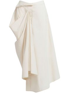 beige cotton asymmetric design draped detailing embroidered logo to the front decorative button detailing rear zip fastening mid-length Draped Skirt, City Dress, Asymmetrical Design, Summer Beach Wear, Cotton Skirt, Creative Fashion, Italian Fashion, Coat Dress, All Fashion