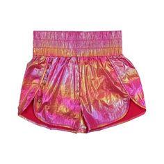 Style number: 0124-SHORT-MTLC-PINK. Pink shorts. Metallic. High waisted silhouette. Elastic waistband. 100% polyester. Utah Outfits, Simply Southern Shorts, Light Grey Leggings, Neon Shorts, Metallic Shorts, Southern Ladies, Rainbow Outfit, Metal Clothing, Gold And Pink