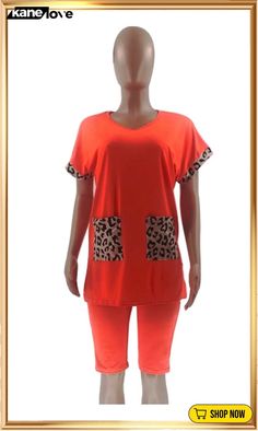 Summer Plus Size Casual Orange V-neck Shirt and Biker Shorts 2pc Set Casual Two-piece V-neck Set, Casual V-neck Two-piece Top Set, Trendy Stretch V-neck Sets, Fitted Two-piece V-neck Top Set, Fitted V-neck Two-piece Top Set, Two-piece Short Sleeve Loungewear Tops, Loungewear Two-piece Set With Short Sleeves, Loungewear Two-piece Short Sleeve Tops, Short Sleeve Orange Top For Loungewear