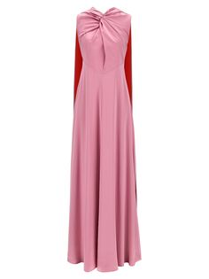 Long 'Amanita' silk dress with cape and contrast lining. Sleeveless model with knot detail on the chest. Composition: 100% silk Dress With Cape, Cape Dress, Pink Maxi Dress, Dresses Uk, Long Maxi Dress, Silk Dress, Pink Dress, Dress To Impress, Jacket Dress