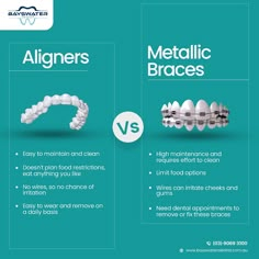 🦷 Considering straightening your teeth? 🦷  🔍 Let's break down the battle between Aligners and Metallic Braces! 💥  🦷 Aligners: Invisible, Removable, Comfortable, Easy to Maintain 🔧 Metallic Braces: Effective, Durable, Fixed, Hign Maintenance  💭 Choose what fits your lifestyle best!  🌐 Visit our website for more information: 👉 https://bayswaterdentist.com.au/  #DentalDebate #SmileChoices #AlignersVsBraces #DentalCare #TeethAlignment #DentalOptions #BracesLife #Invisalign #SmileJourney #DentalHealth #StraightTeeth Dental Marketing Social Media, Dental Advertising, Remedies For Tooth Ache, Dental Posters