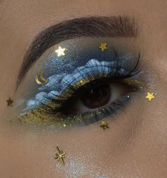 Halloween Everyday Makeup, Sleepover Makeup, Star Themed Outfits, God Oc, Eyeshadow Aesthetic, Funky Makeup, Whimsical Dress, Fun Makeup