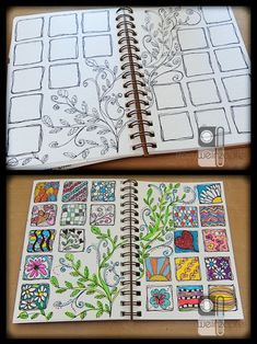 two notebooks with different designs on them