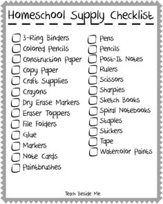 a printable homeschool supply checklist