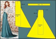 an image of a woman's dress pattern with measurements for the top and bottom