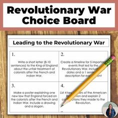 Do you need a review for students on the events leading up to the Revolutionary War? These American Revolution choice boards are the perfect solution and are differentiated for different student levels. This is great for helping all students access grade level content!These are no-prep choice board activities - choices include making a poster, writing a letter, making a timeline, and describing key leaders of the American Revolution. You can have students complete 1, 2, or more activities on the American Revolution Projects, Causes Of The American Revolution, American Revolution Activities, Letter Making, 10 Sentences, Checks And Balances, American History Timeline, Teaching American History, Teaching 6th Grade