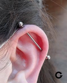 an ear with two piercings attached to it's side and the end of its nose