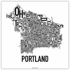 a black and white map of portland, with the words in different languages on it