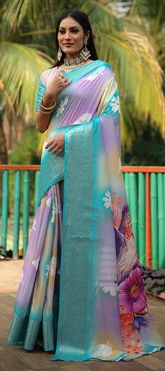 Blue color Saree in Art Silk fabric with Digital Print, Weaving work Traditional Blue Printed Saree, Blue Digital Print Saree For Festivals, Festive Printed Blue Saree, Festive Blue Printed Saree, Festive Blue Digital Print Saree, Traditional Blue Saree With Digital Print, Blue Digital Print Saree For Wedding, Blue Printed Saree, Blue Color Saree