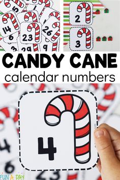 a hand holding up a candy cane calendar with numbers on it and an image of the number